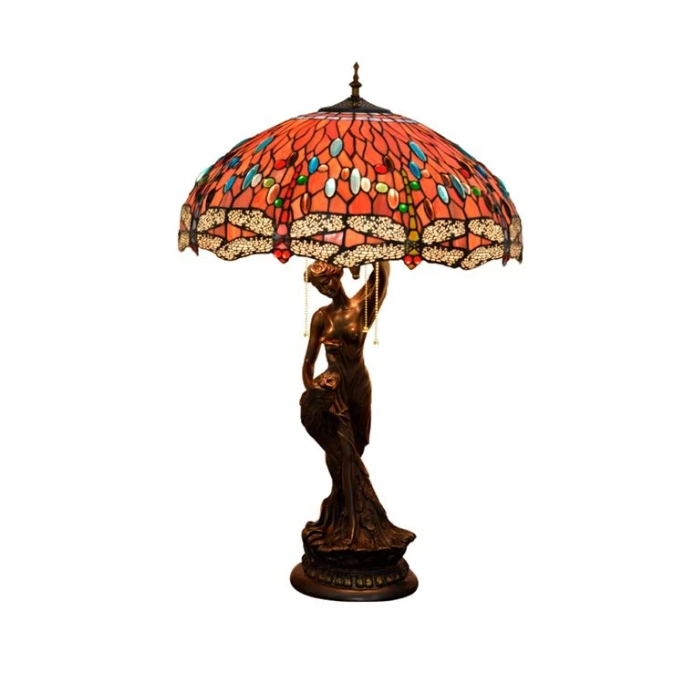 50cm Large Retro Red Dragonfly Table Lamp Tiffany′ S Stained Glass Villa Living Room Bedroom Bar Porch Peacock Decorative Lamp G20038796/A1542gl20K1016