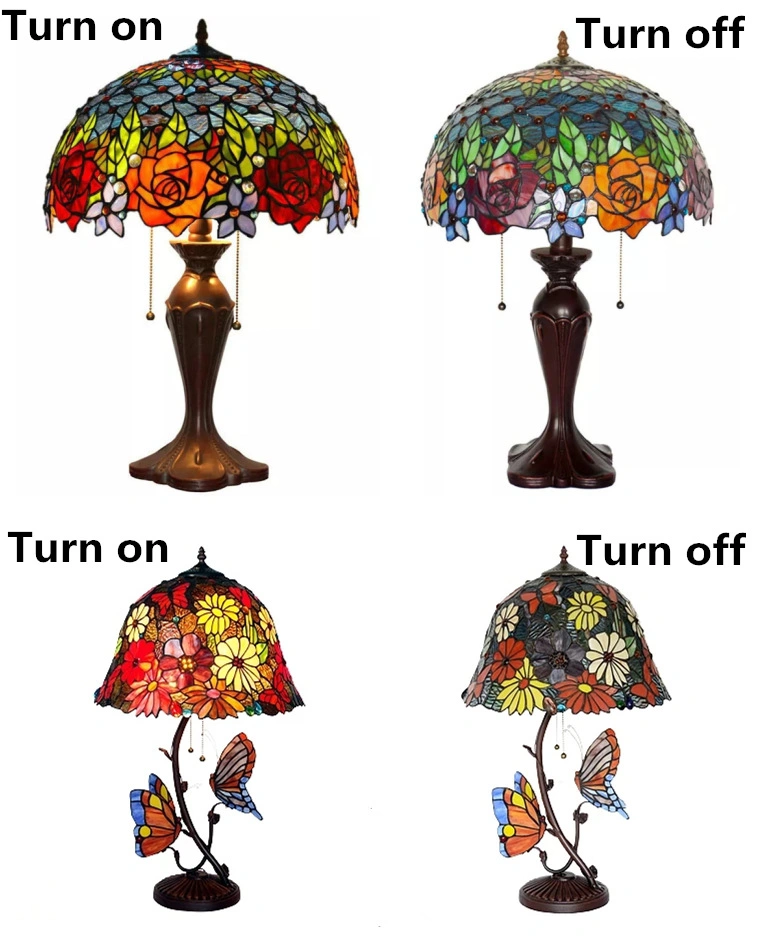 8" 10" 12 "Handmade Craft Tiffany Table Stained Glass Rose Lamp